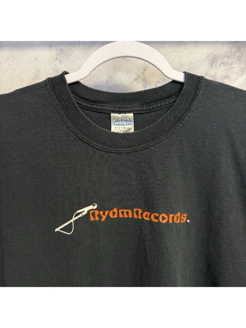 Vintage Rydm Records T Shirt Mens Large Black Y2K Short Sleeve Record Label